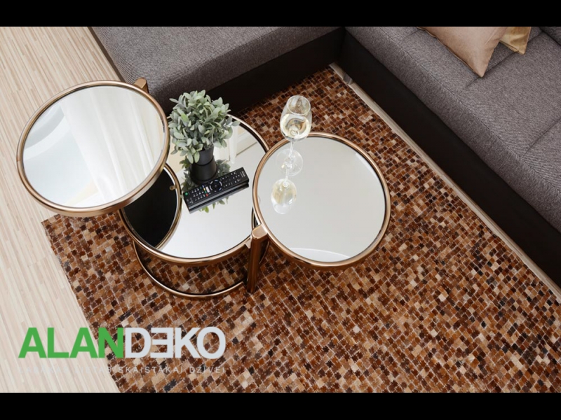 ALANDEKO grozāmi stikla galdiņi ādas paklājs spoguļa virsmas galds stūra dīvāns