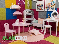 ALANDEKO rotaļu stūris bērnu mēbeles bērnu paklājs sienas plaukti kosmētikas galdiņš rotaslietu kastīte ķeblītis koka uzglabāšanas kaste sienas bildes