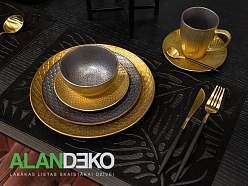 ALANDEKO zelta trauki pusdienu šķīvji tējas krūzes apakštases galda piederumi glada noformējums galda paliktņi