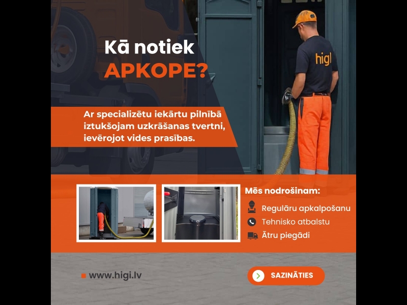 Tualetes apkope ar specializētu iekārtu.