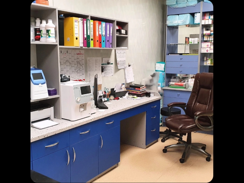 Veterinārās klīnikas aprīkojums un laboratorijas zona dzīvnieku izmeklējumiem