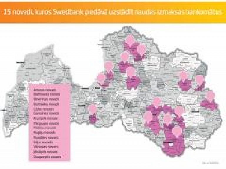 Jēkabpils un Krustpils novados uzstādīs "Swedbank" bankomātus; precīzākas vietas vēl nav zināmas