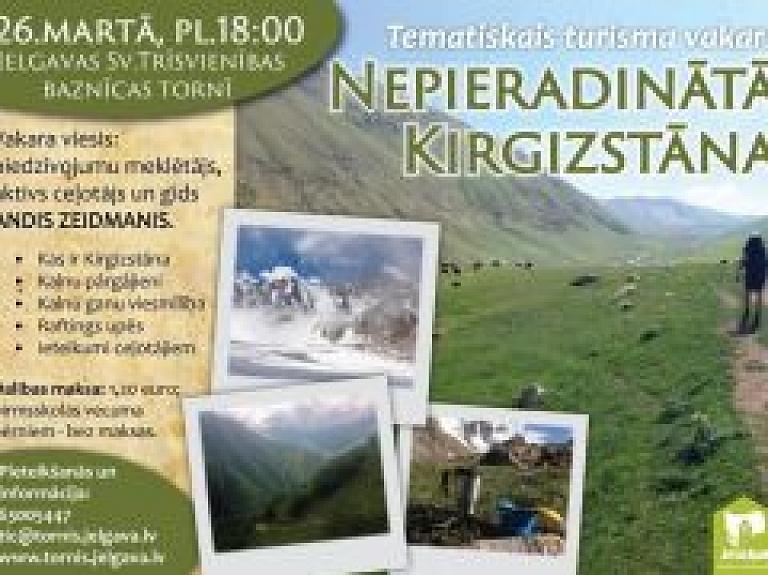 Tūrisma vakarā stāstīs par piedzīvojumiem Kirgizstānas kalnos