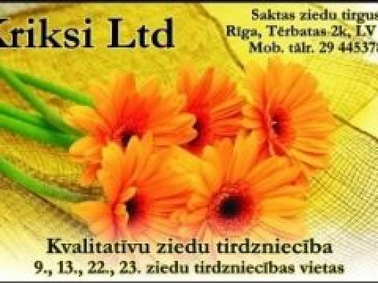 "Kriksi Ltd" nodrošina kvalitatīvu ziedu tirdzniecību