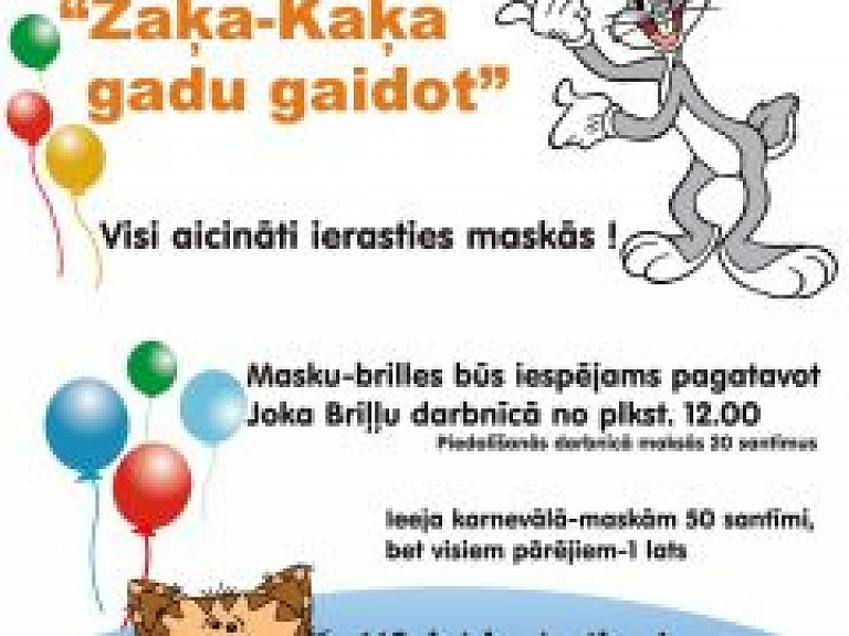 Nākamnedēļ Valkā notiks karnevāls bērniem "Zaķa – Kaķa gadu gaidot"