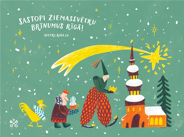 Ar gaismas un bērnības motīviem Rīgā sācies Ziemassvētku gaidīšanas laiks