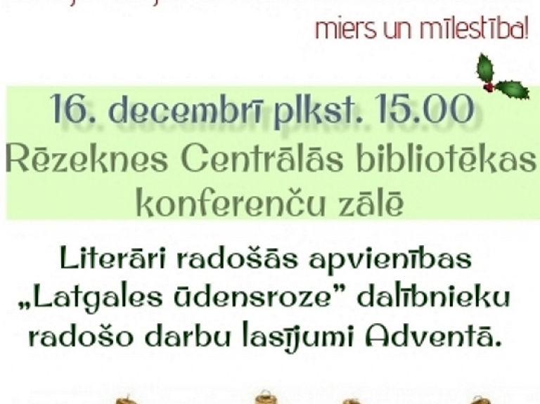 Rēzeknē notiks radošo darbu lasījumi Adventā

