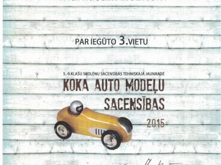 Koka auto modeļu sacensībās startē arī Talsu novada bērni

