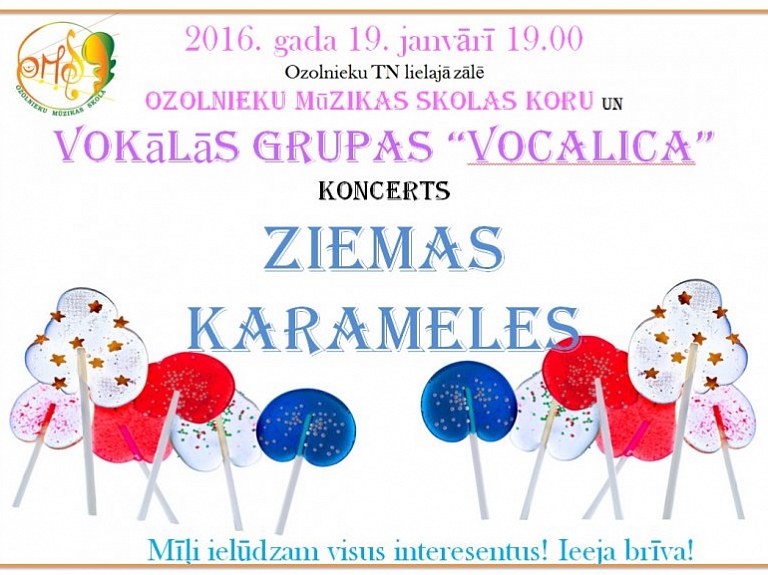 Ozolnieku Mūzikas skolā skanēs koncerts "Ziemas karameles"