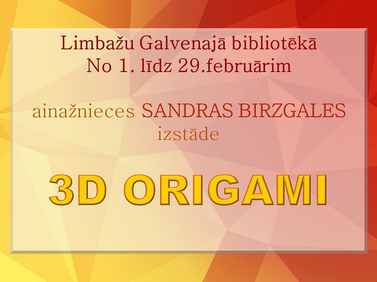 Limbažu Galvenajā bibliotēkā apskatāma Sandras Birzgales 3D Origami izstāde

