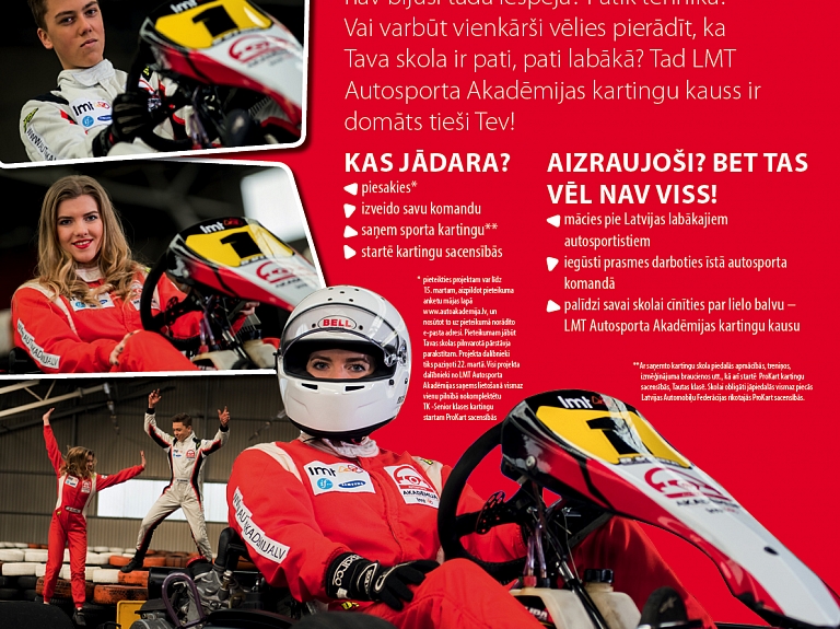 "LMT Autosporta Akadēmija" piešķirs skolām kartingus