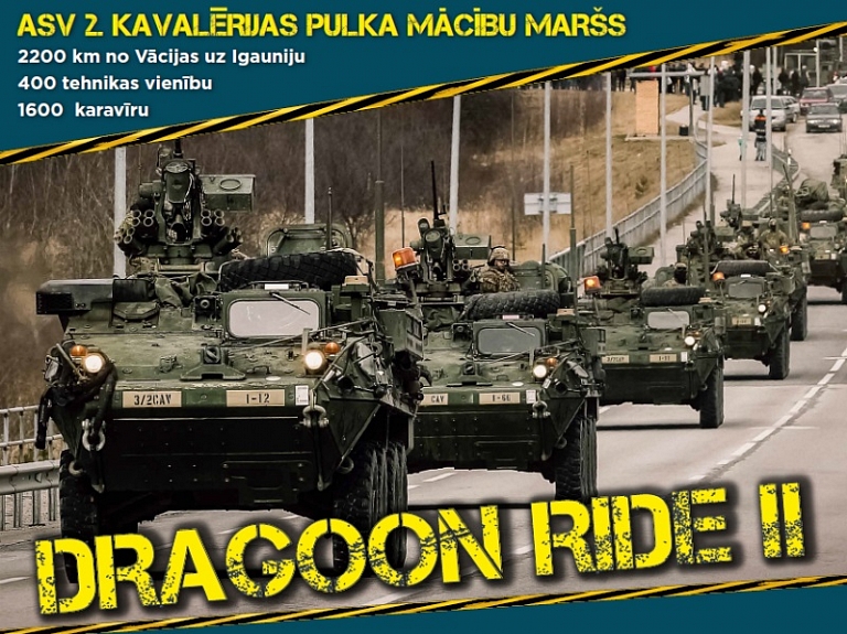 Ludzu šķērsos mācību marša "Dragoon Ride" pirmās 200 tehnikas vienība

