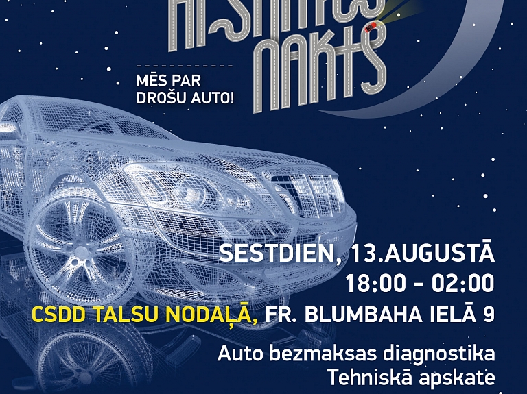 Talsu Tehniskās apskates naktī pārbaudīts 201 auto

