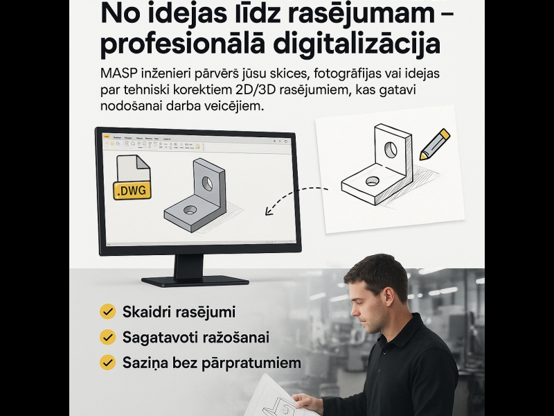 Metālapstrādes sludinājumi: Ideja-rasējums-digitalizācija-inženieri