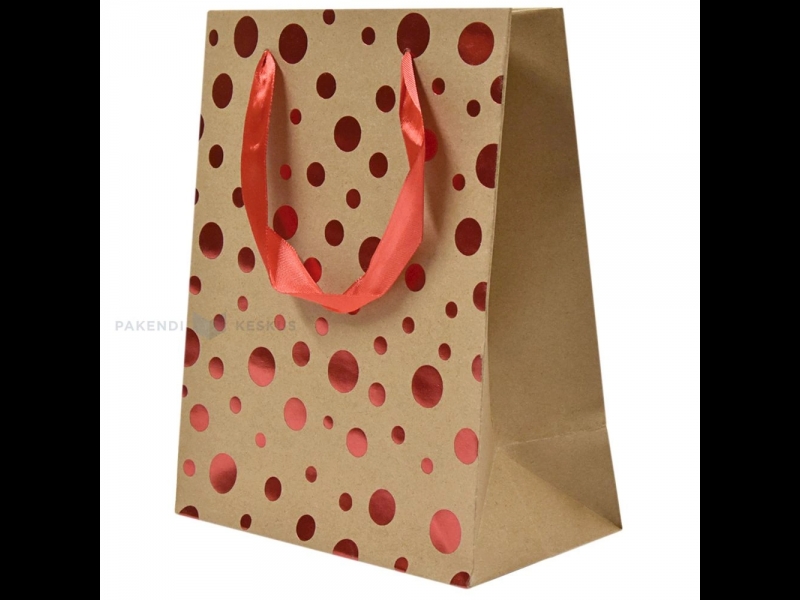 Papīra maiss ar sarkanu punktu apdruku ar lentes rokturiem