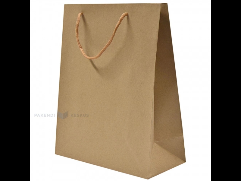 Brūns papīra maiss ar virves rokturiem 26+12x32cm - Papīra maisi - Maisi