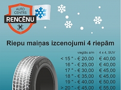 Autoserviss auto centrs Rencēnu Pļavnieki Meirānu iela 6 riepu maiņa izcenojums