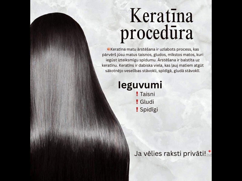 Keratīna procedūra gludiem un spīdīgiem matiem.