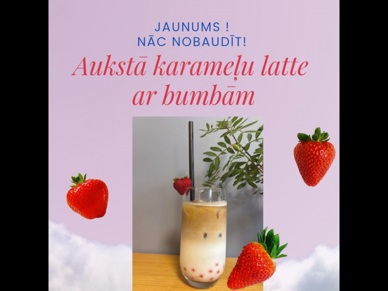 Aukstā karameļu latte ar bumbām