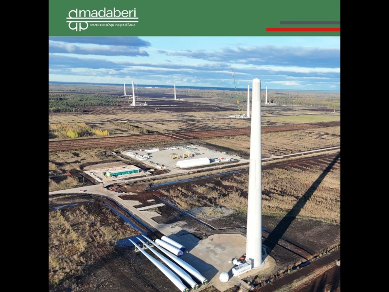 Turpinās vēja turbīnu uzstādīšana. Madaberi nodrošina augstākās kvalitātes darbus un infrastruktūras risinājumus zaļās enerģijas attīstībā.