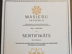Ārstnieciskās masāžas gūžas locītavas sāpju un funkcionālo traucējumu mazināšanas sertifikāts