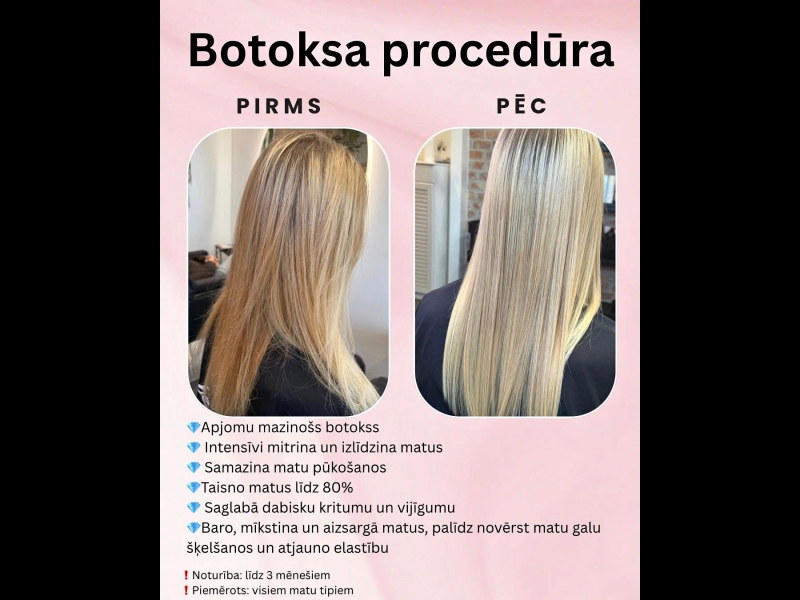 Botoksa procedūra matu mitrināšanai un nogludināšanai.