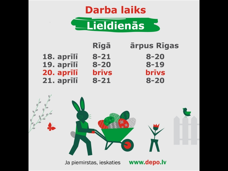 DEPO darba laiks Lieldienās