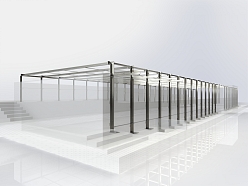 Stiklota metāla konstrukcija modernai ēkai