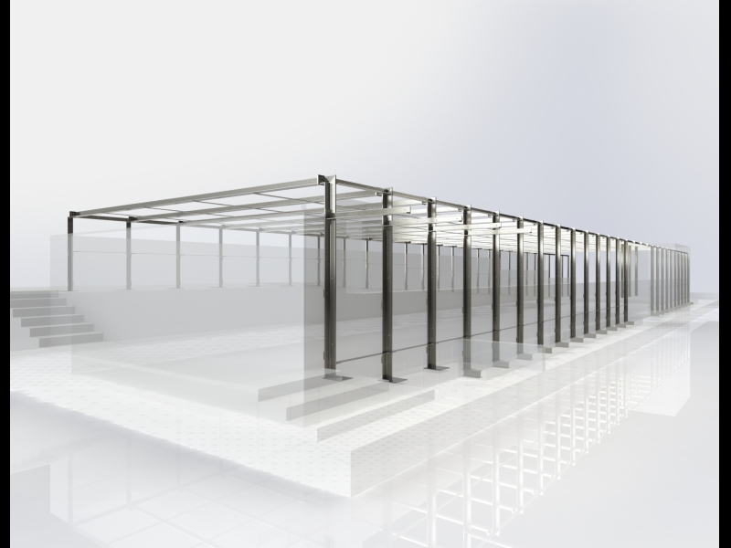 Stiklota metāla konstrukcija modernai ēkai