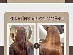 Keratīna ar kolagēnu procedūra matu atjaunošanai.