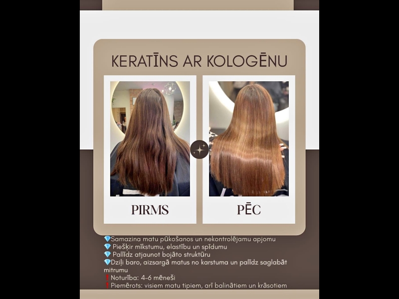 Keratīna ar kolagēnu procedūra matu atjaunošanai.