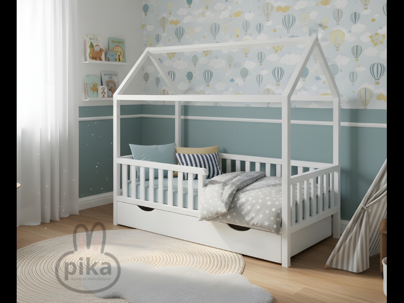 Mājas tipa gulta ar atvilktni