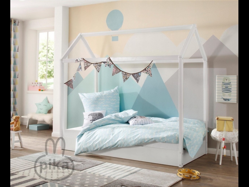 Mājas tipa bērnu gulta balta