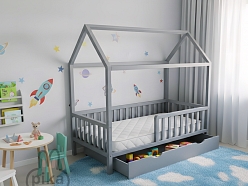 Mājas tipa bērnu gulta pelēka