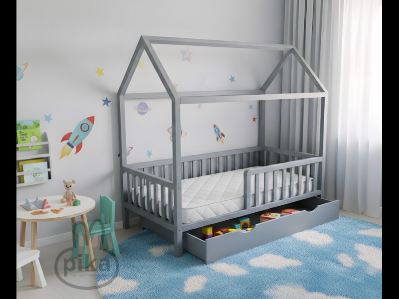 Mājas tipa bērnu gulta pelēka