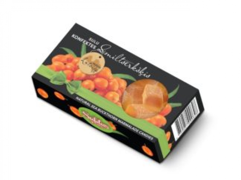 Dabīgo sulu konfektes “SMILTSĒRKŠĶIS” kastītē