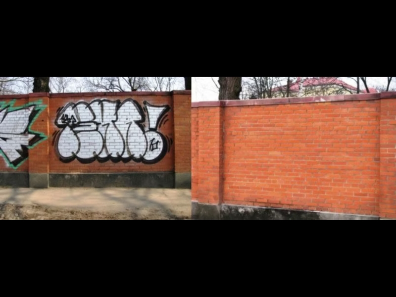 Grafiti noņemšana ar smilšu strūklu
