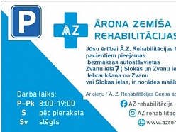 Bezmaksas stāvvieta pacientiem – Zvanu iela 7, ar “Ā.Z.rehabilitācija” atļauju.