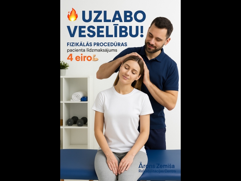Ārona Zemīša rehabilitācijas centrs piedāvā unikālu iespēju – fizikālās procedūras ar pacienta līdzmaksājumu sākot no 4 eiro!
