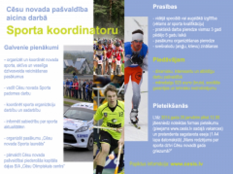 Cēsu novada pašvaldība aicina darbā sporta koordinatoru